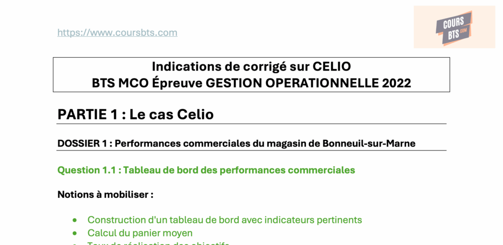 Corrigé Gestion Opérationnelle 2022 Célio BTS MCO