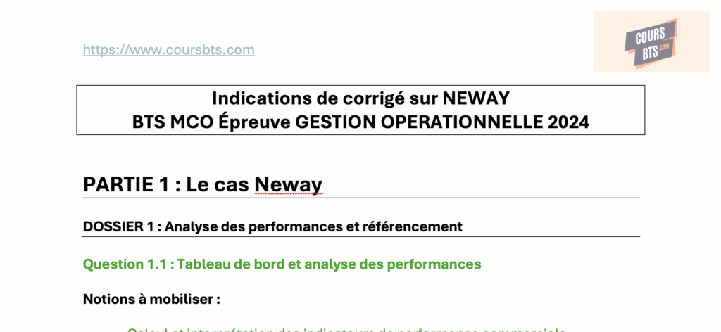 Corrigé Neway Gestion Opérationnelle 2024 BTS MCO